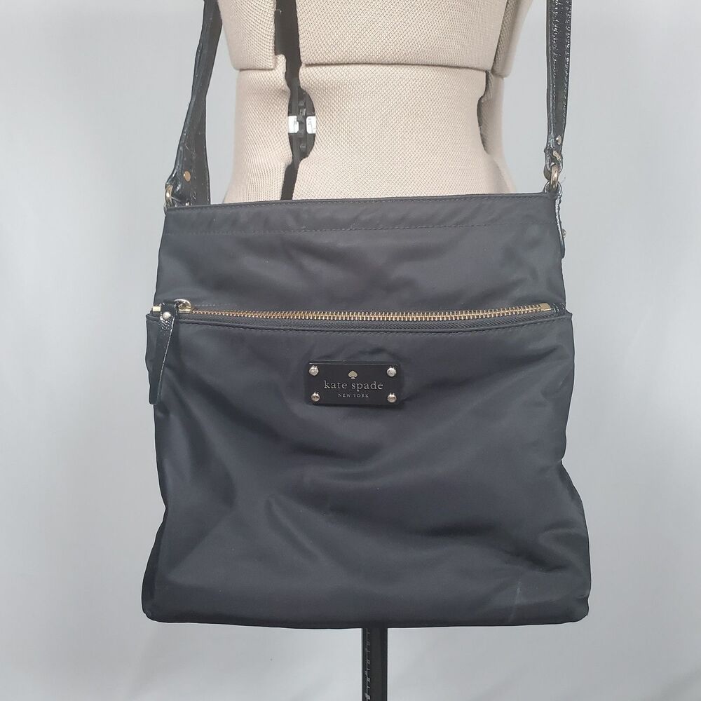 Kate Spade Women’s Crossbody Bag Black Nylon Gold Hardware Medium Shoulder Bag